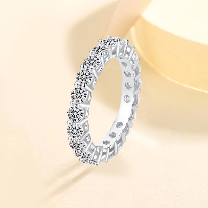 S925 Sterling Silver Moissanite Full Diamond Ring for Women - High-End Luxury Stacking Ring