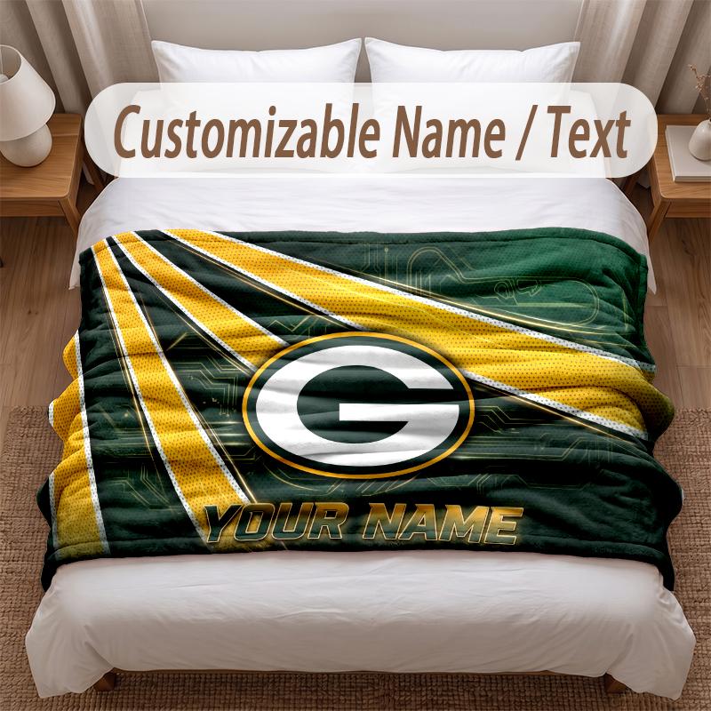 Green Bay Packers Bedruckte Flanelldecke Benutzerdefinierter Name Text Weiche Warme Decke für Schlafzimmer Feiertagsgeschenk