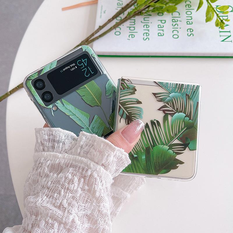 Transparentes Hartes PC Handyhülle mit Bananenblattmuster für Samsung Galaxy Z Flip 3 5g Rückseite