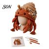 Soft Yarn for Hat Making Animal Hood Crochet Kit, DIY Earflap Project Weekend Cute Craft Kit Beginners, Handmade Winter Headwear Complete