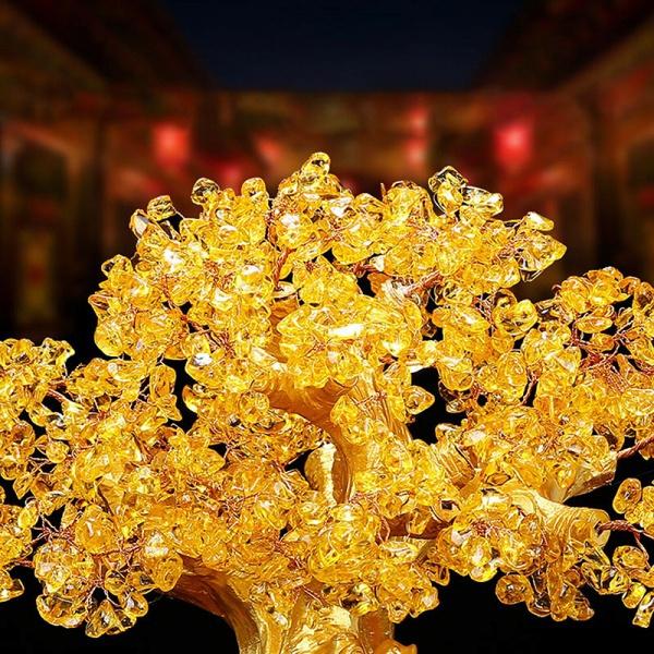 Albero Di Cristallo Quarzo Giallo Naturale Feng Shui - 18 Cm, Portafortuna Per Ricchezza E Prosperità