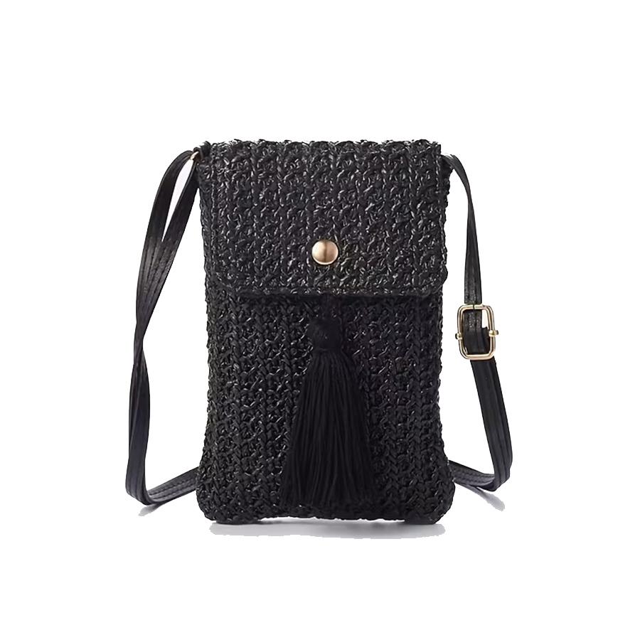 Straw Beach Bag Women Holiday Mobile Phe Shouder Bag Summer Tassel Mini Crossbody Bag for Lady Gril Travel Bohemian Style Sac