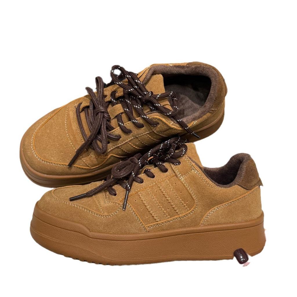 Retro classic sports shoes leather German training shoes women's winter new velvet fashion versatile platform casual shoes