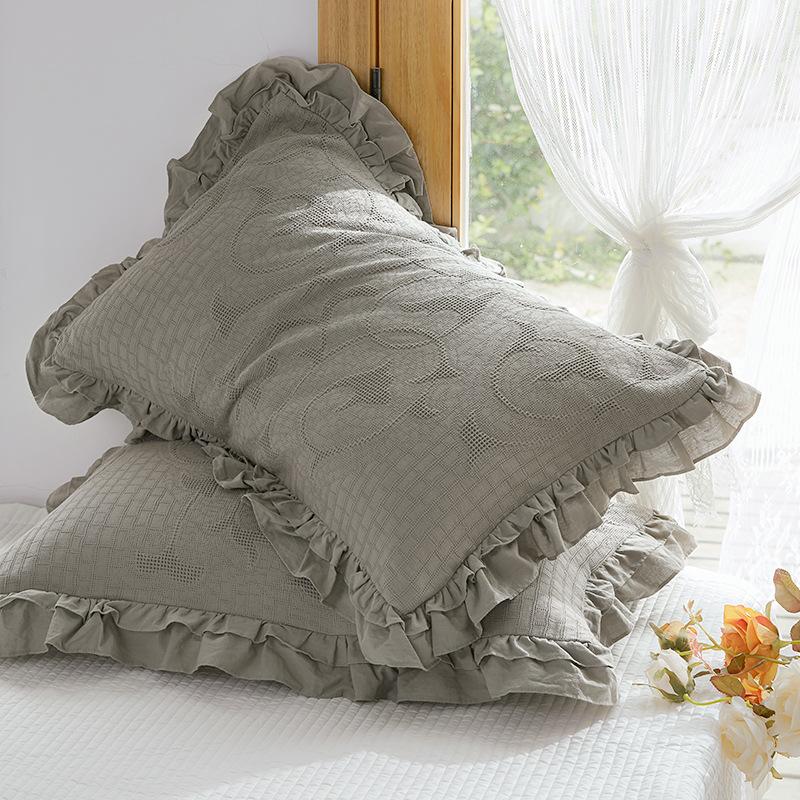 45x75cm Solid Color Cotton Pillowcase Adult Home Double-layer Lotus Leaf Lace Pillow Core Cover Enlarge Widen Fix The Non Displaced Pillow Covers
