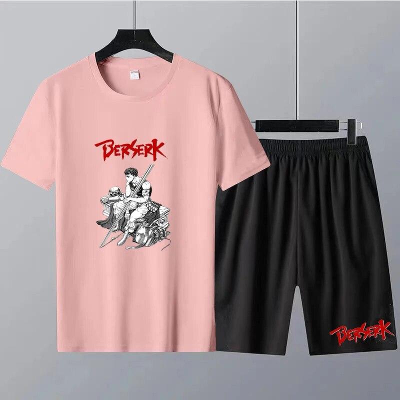 Japanese Anime Berserk Print Men's Round Neck T-shirt Sets Summer T-Shirt Shorts 2pcs Set Oversized Tracksuit Casual Men Clothes