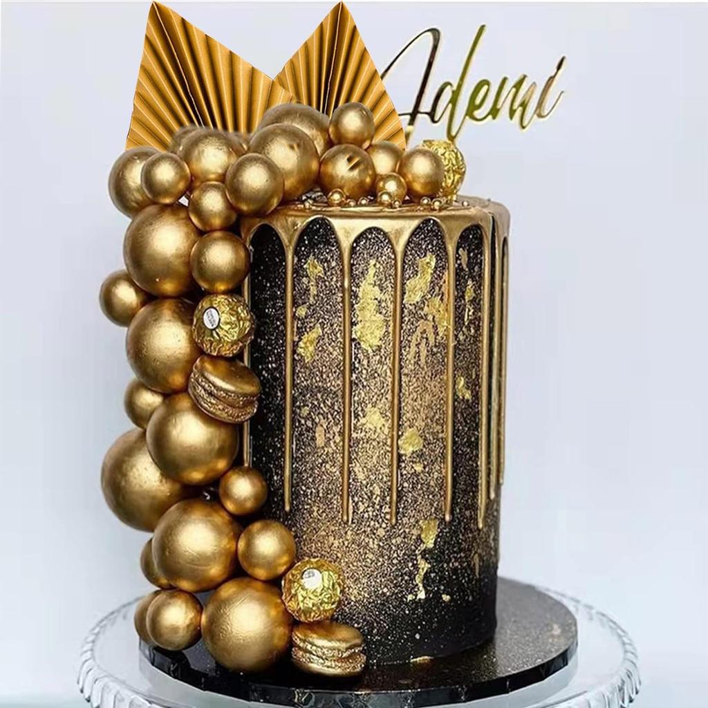 22 ks Pravoúhlý Vertikální Happy Birthday Topper na Dort Zlaté Palmové Listy Koule pro Oslavu Narozenin Svatbu Miminko Party Dekorace