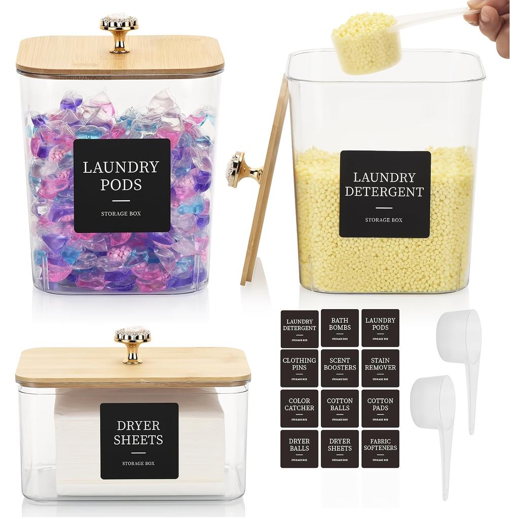 3 Pack Laundry Room Organization and Storage Containers,GlintGath Laundry Pod Containers & Dryer Sheet Holder with Spoon