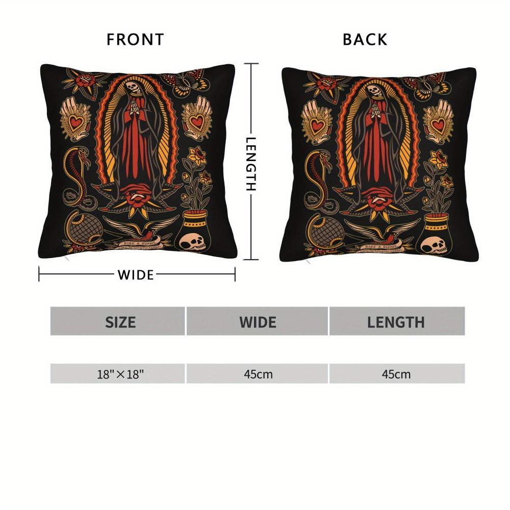 Tattoo Art Pattern Pillow Case Double-sided Vintage Design Decorative Throw Pillow Cover for Home Sofa Bedroom Couch Bed Decor