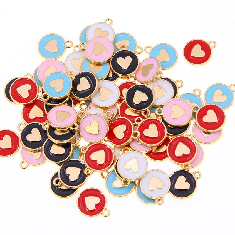10pcs 12*15mm Zinc Alloy Round Enamel Charms Mini Sweet Heart Charms For DIY Necklaces Bracelets Jewelry Accessories