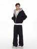 Unisex Retro Deconstructed Silhouette Fur Collar Hooded Jacket for Autumn/Winter