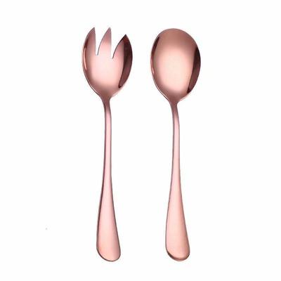 Set da 2 pezzi in acciaio inossidabile, cucchiaio e forchetta per insalata di frutta, set di posate occidentali in oro spesso mentale di alta qualità