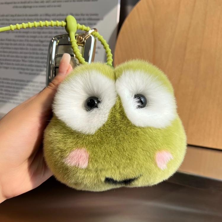 

[Милая маленькая лягушка] Настоящий мех кролика рекс брелок для ключей автомобиля подвеска инс помпон подвеска для сумки для книг подарок