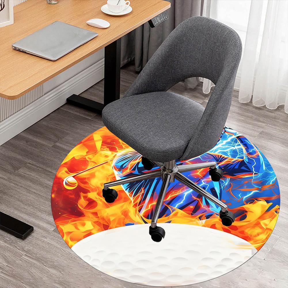 1PC Golf Fire Round Chair Mat Area Rug - Non-Slip, Floor Mat for Office, Bedroom, and Indoor Decor -Gift D1127232