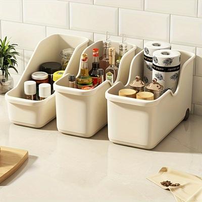 1pc Storage Basket, Miscellaneous Storage Basket with Wheels, Portable Under Sink Slanting Organiser, Kitchen Storage Boxes and Organisers