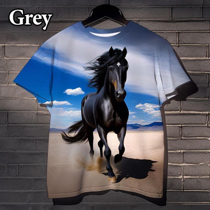 

Fashion Horse Graphics T-shirts Summer Trend Short Sleeve 3D Animals Printed T Shirts Casual Loose Streetwear Harajuku Tees Tops 6XL