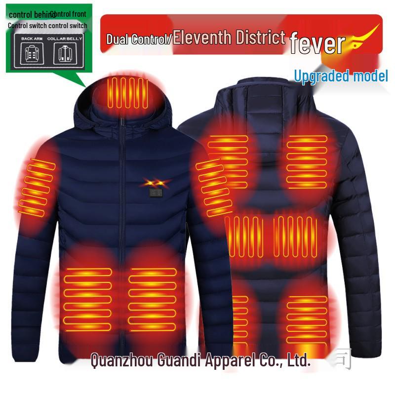 Veste en coton chauffante unisexe avec double contrôle intelligent, chauffage 11 zones, technologie portable, grande taille disponible
