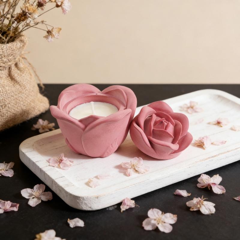 Rose Flower Embossed Resin Jar Molds Candle Cup Silicone Mould with Lid for Making Candle Container Holiday Decoration