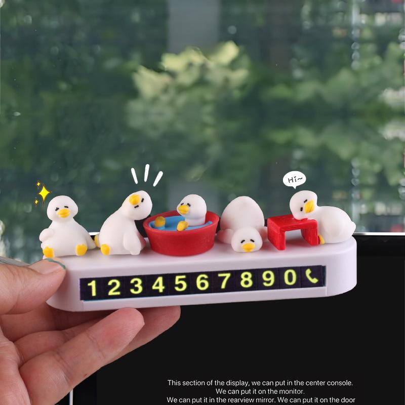 Car Temporary Parking Number Plate Cartoon Duck Phone Number Display Card Auto Dashboard Decoration For Vehicle Interior