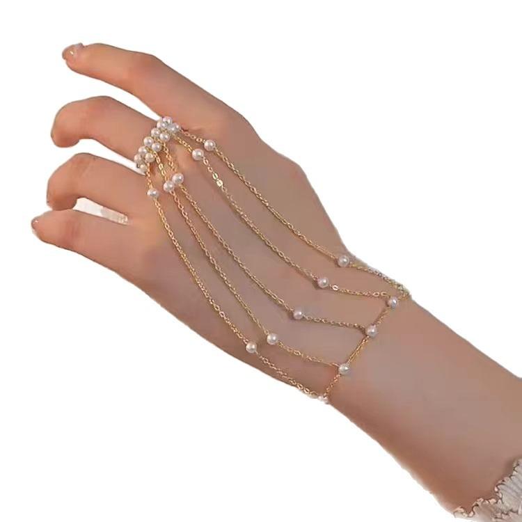 [Fanzhu Weeping Silk] Imitation Pearl Tassel Bracelet Ring Integrated New High-value Niche Design Bracelet Women
