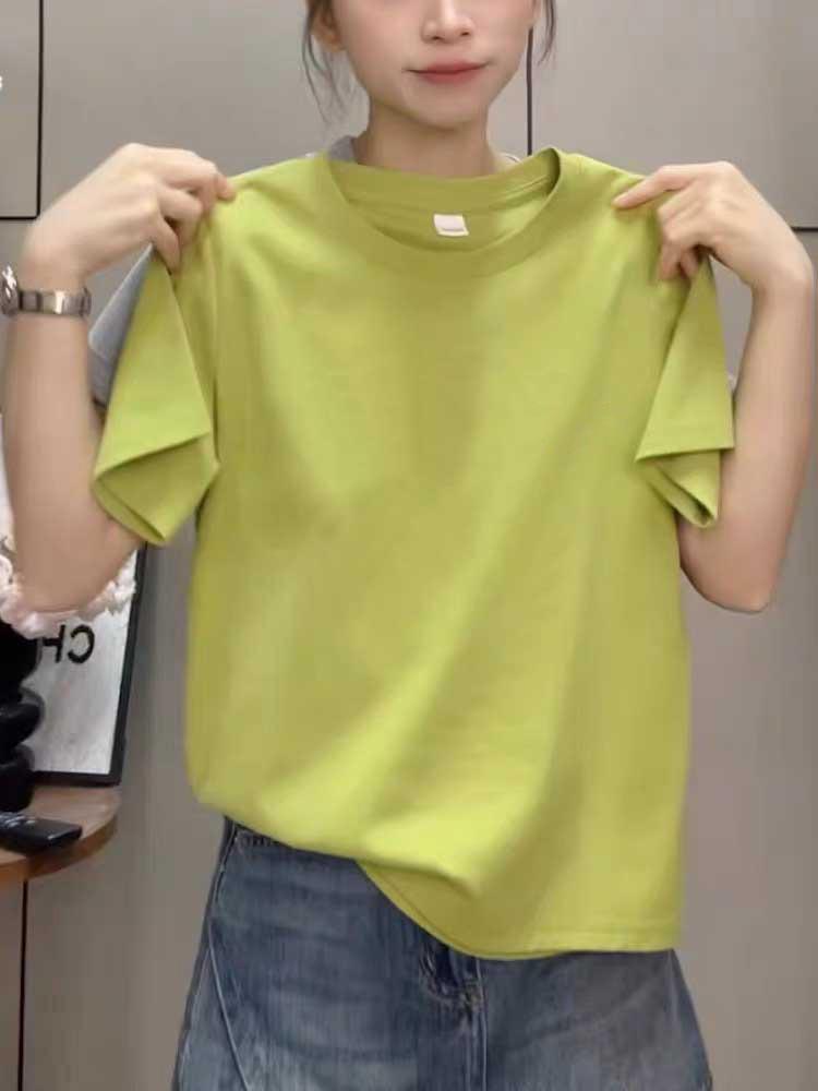 Damen Gelbes Baumwoll-Kurzarm-T-Shirt, Neu für 2026—Modisches, Vielseitiges, Elegantes und Altersmilderndes Sommeroberteil