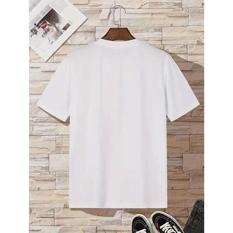 European Size Men'S Casual Crew Neck T-Shirt, New York Basketball Print, , Slight Stretch, Summer Sports Leisure Style, Fashionable Round Neck Top