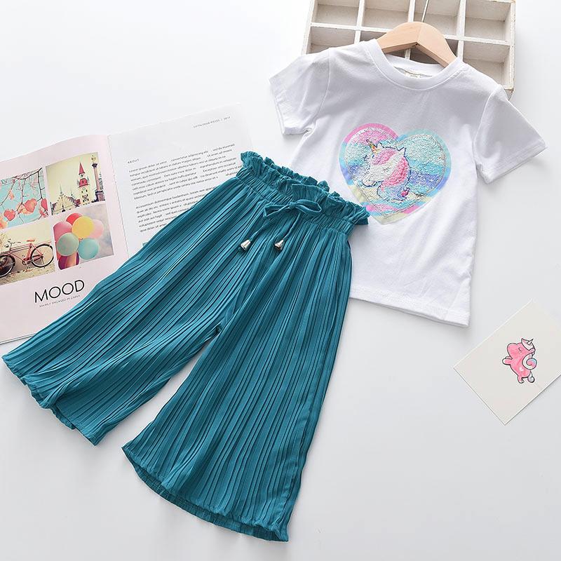 Bear Leader Girls Clothing Sets 2023 Brand Girls Clothes Kids Clothing Sets Unicorn Sequins Chiffon Children Clothing 2Pcs Suits