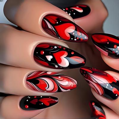 Valentine's Day Heart Ballet Nail Art Stickers - 24 Piece Set of Wearable False Nails