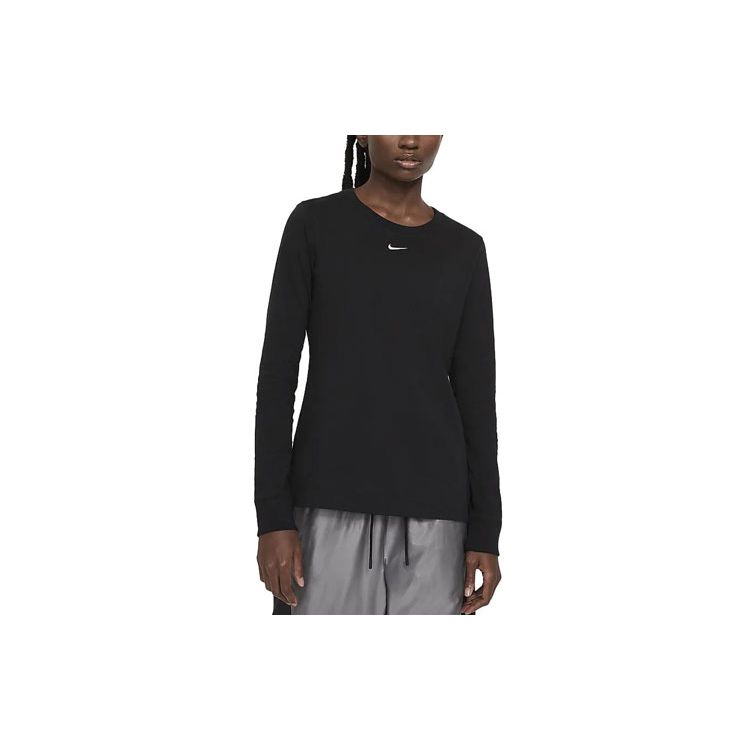 

Женская футболка с круглым вырезом и длинным рукавом с однотонным логотипом Nike, черные DC9833-010