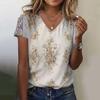2024 Summer Breathable Comfortable Vintage 3D Floral Print V Neck Shirt Daily Home Short Sleeve T-Shirt Plus Size Women's Tops