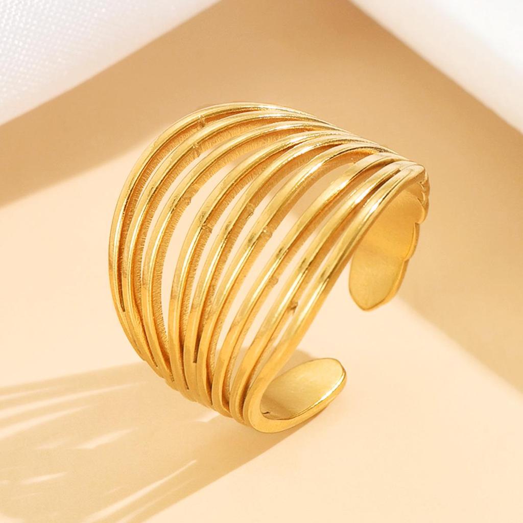 Stainless Steel Geometric Multi-Row Open Ring for Index Finger
