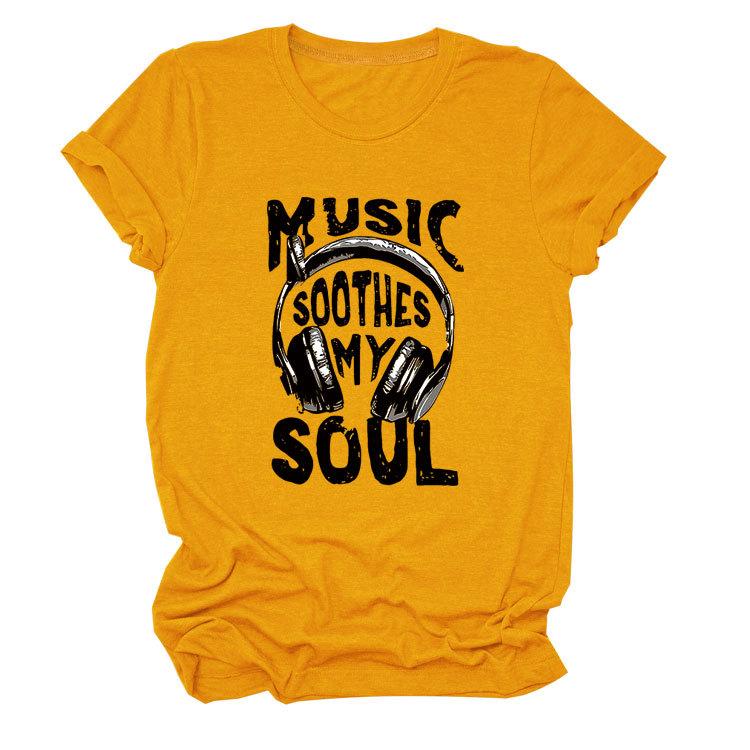 Personality trendy music soothes my ladies bottoming round neck short sleeve t-shirt