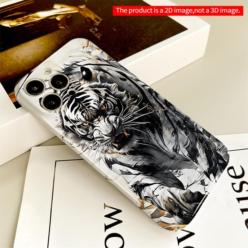 2DFlat Black Tiger Ink Art Phone Case All Inclusive Film Hard iPhone Case, Compatible with iPhone 18 Pro Max 17 16 15 14 13 12 11