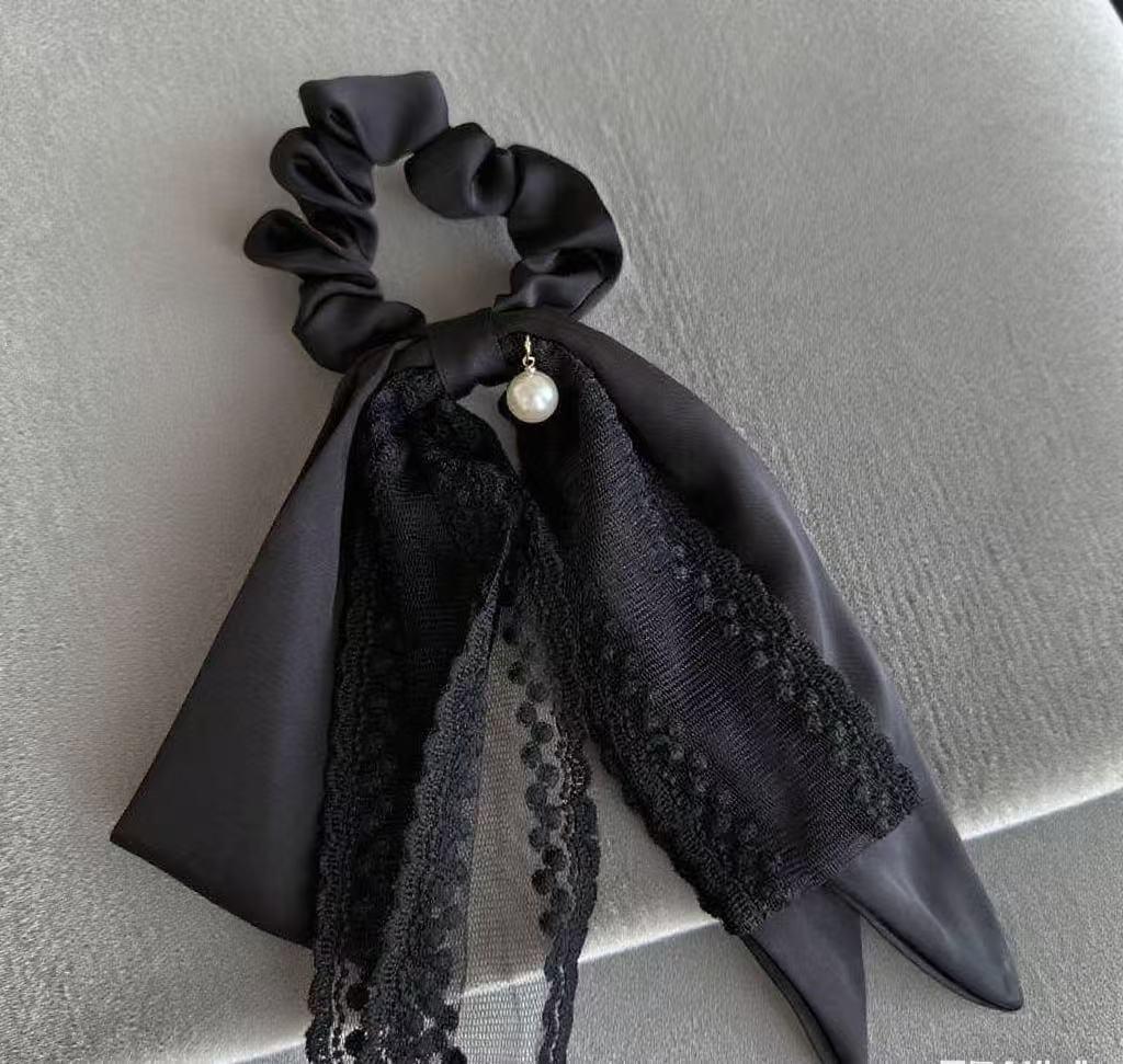 Elegant Pearl Lace Bow Headband & Hair Tie Set for Women