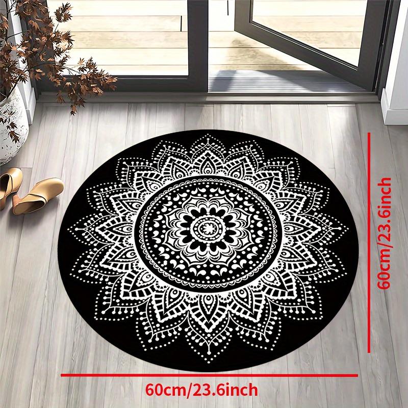 Kristallvelours Teppich 1 Stück Rutschfeste Runde Fußmatte - Schwarz-Weißes Mandala Matte mit Rutschfester Rückseite, Innen-/Außenbodenmatte für