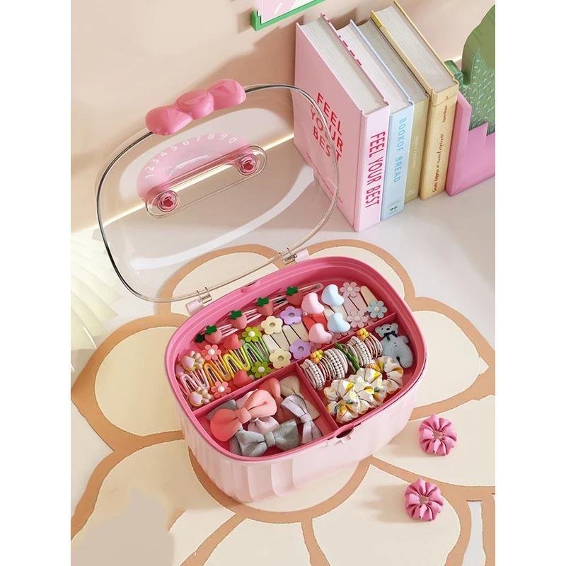 Hair Accessories Storage Box, Portable Makeup Organizer for Hair Clips, Hair Ties, Earrings, Bracelets, Necklaces
