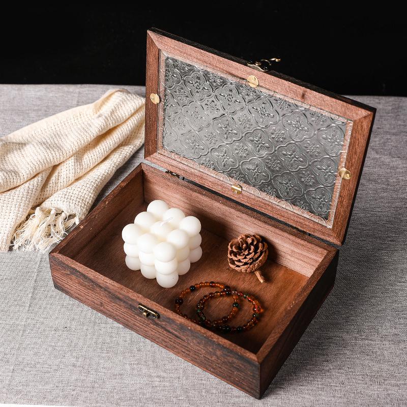 Nordic Wooden Begonia Glass Jewelry Storage Box Ornament