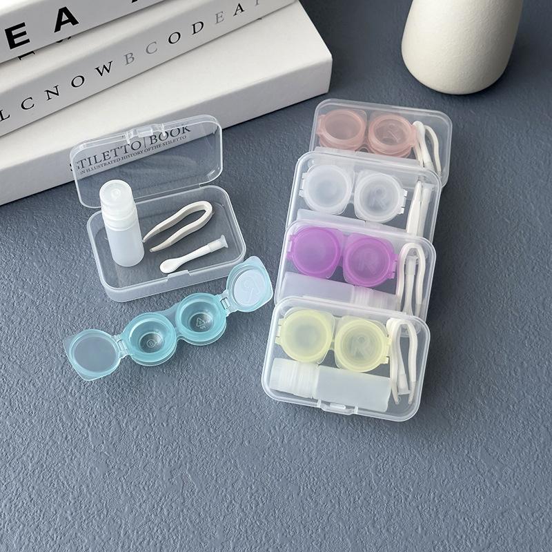 Plastic Contact Lens Cases Simple Transparent Portable Eye Contacts Lenses Holder Box Case With Tweezers Remover Tools