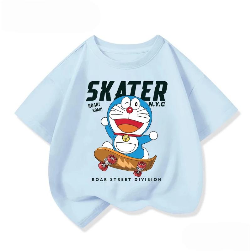 Summer Cute Short Sleeve T-Shirt Cute Cartoon Street Fashion Outfit Doraemon Children's Clothing