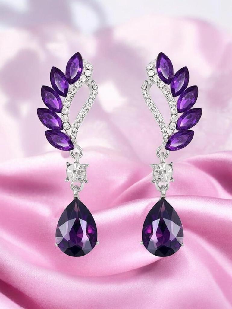 Crystal and Rhinestone Drop Dangle Earrings |Rhinestone Leaf Statement Earrings for Women | Lightweight