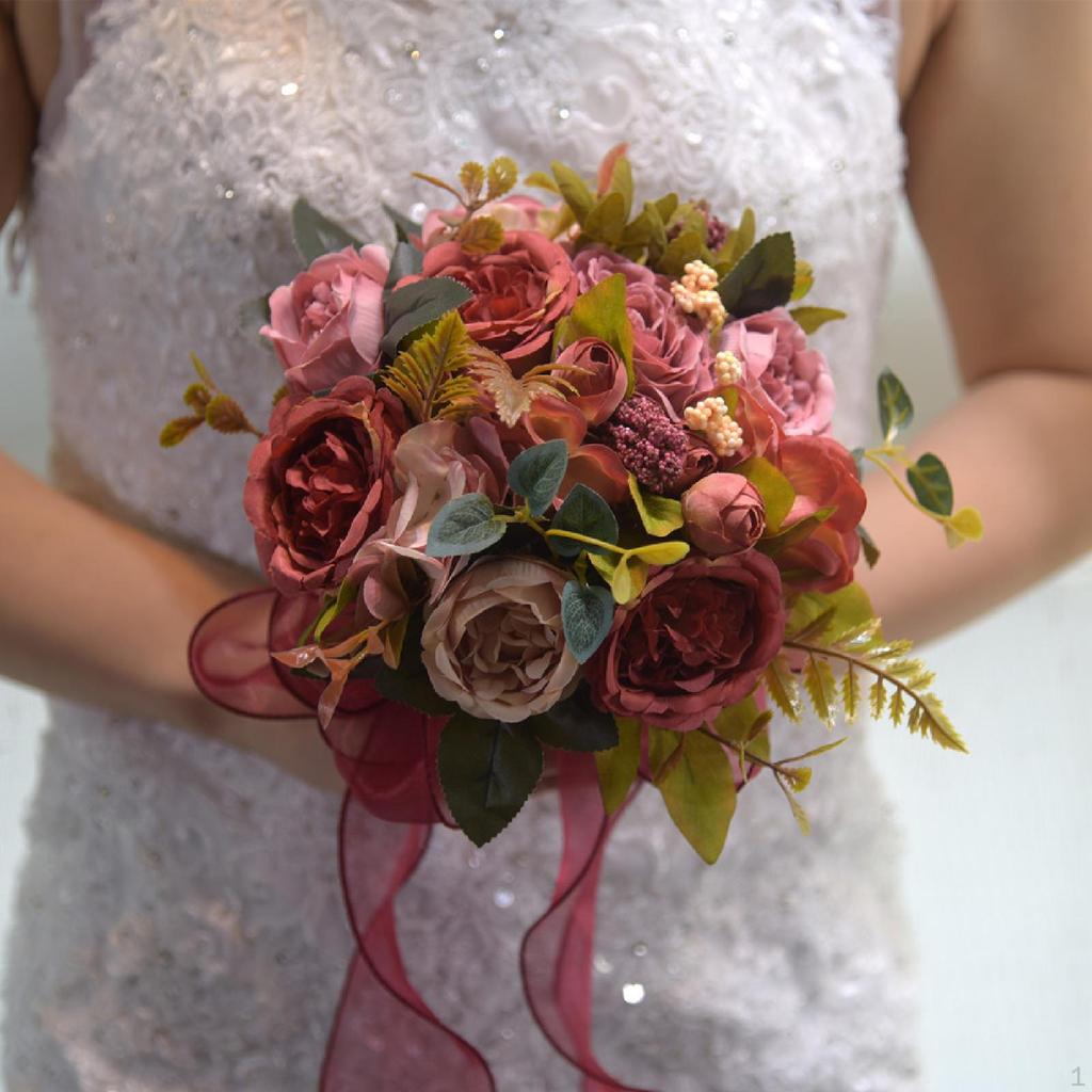 Bride Bridesmaid Wedding Bouquet,Artificial Flowers Elegant Artificial Romantic Throw