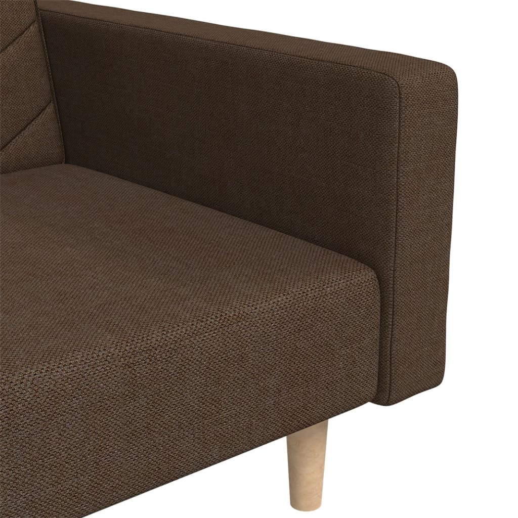 2 Seater Sofa Bed with 2 Pillows Brown Fabric