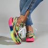 Large Size Sneakers Colorful Striped Lace Up Round Toe Sports Single Shoes Rainbow Bottom Sneakers