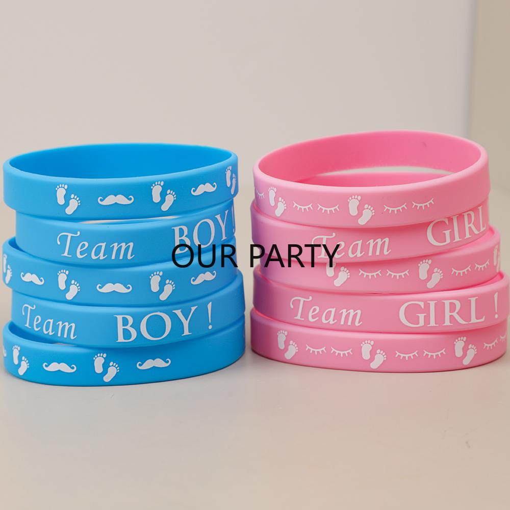 10Pcs Gender Reveal Theme Silicone Bracelet Team Boy Team Girl Wristbands for Welcome Baby Shower Birthday Party Decoration