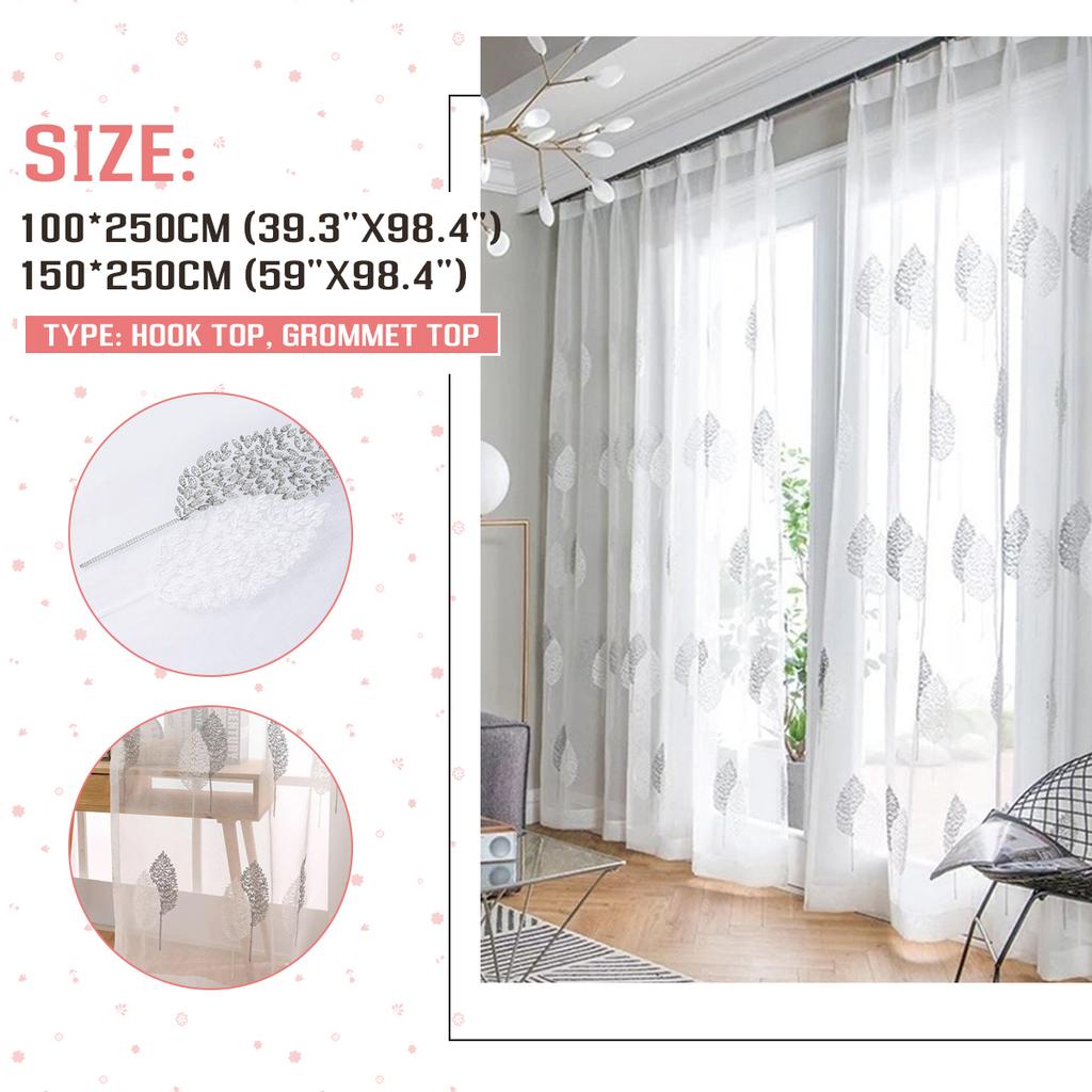 Bordado árbol de la cortina de ventana gasa Tela transparente Balcón Sala de estar Inicio-Type 1 grommet top Bordado árbol de la cortina de ventana gasa Tela transparente Balcón Sala de estar Inicio-Type 1 grommet top