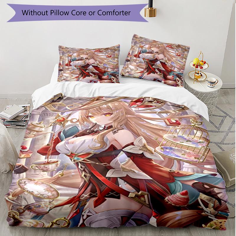 3pcs Duvet Cover Set (1*Duvet Cover + 2*Pillowcase, Without Core), Genshin Impact Print Soft All‑Season Bedding Set, Home Bedroom Decor Gift