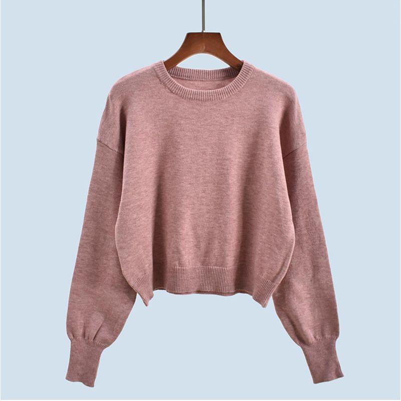 Export Cut Label Spring & Fall Knitting Bottoming Shirt Women's New Korean Style Lazy Style round Neck Loose Underwear Long Sleeved Top