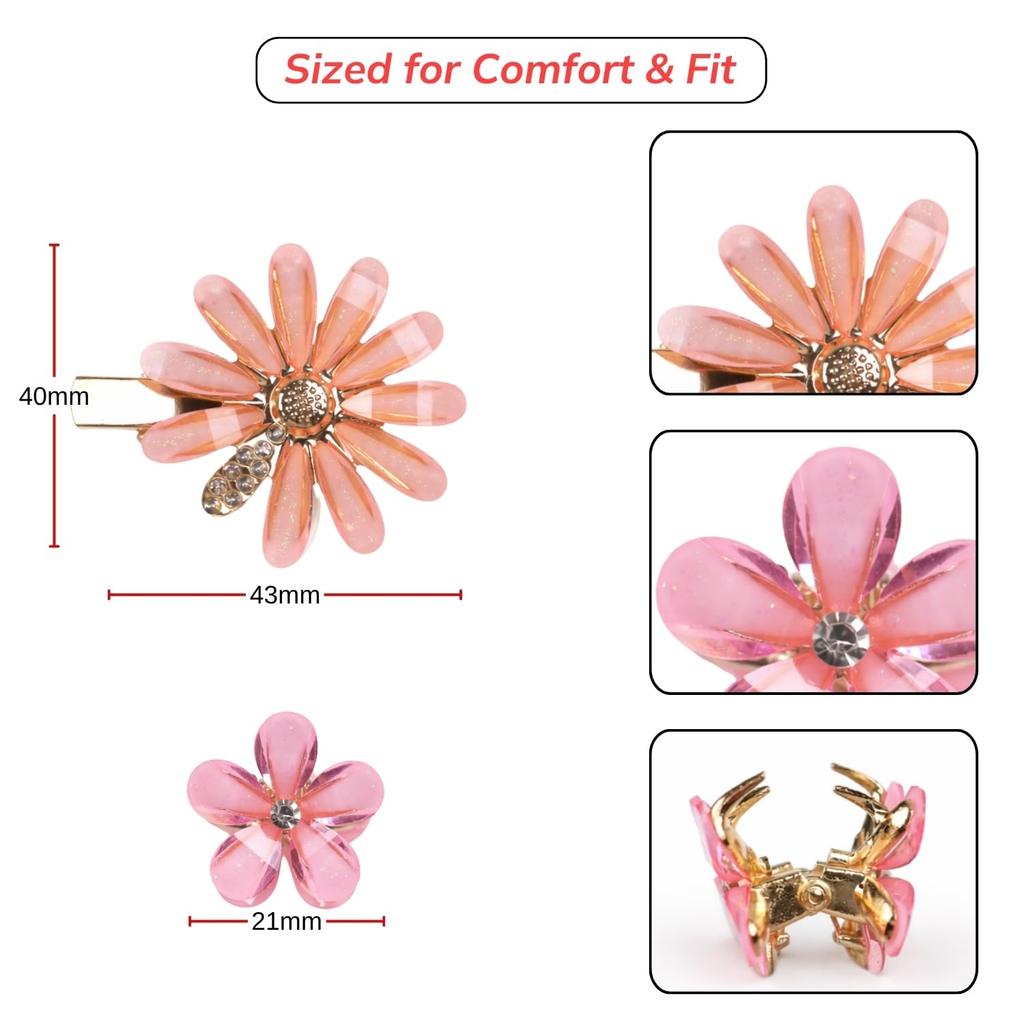 RedChimes 4 Pcs Hair Clips & Hair Pin Set | Elegant Mini Barrettes with Rhinestone Detail | Lightweight Secure Hold Hair Clips for Everyday Styli