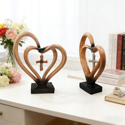 Desk Ornament Stable Base Heart Shape Resin Figurine Desktop Decoration with Sentimental Poem It Takes Three To Marriage Wedding Anniversary Gift