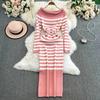Off Shoulder Falda Sexy Mujer Slash Neck Striped Color-block Slim Knitted Bodycon Dress Autumn Wrapped Dresses ChicDresses