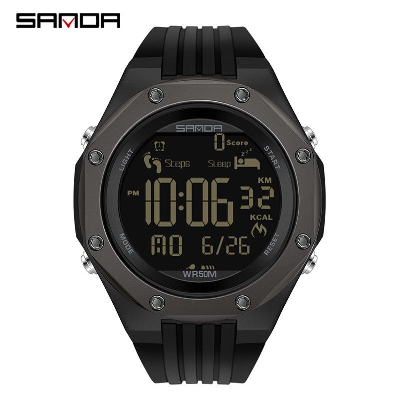 SANDA Unisex Pedometer Calorie Outdoor Sports Waterproof Luminous Electronic Watch